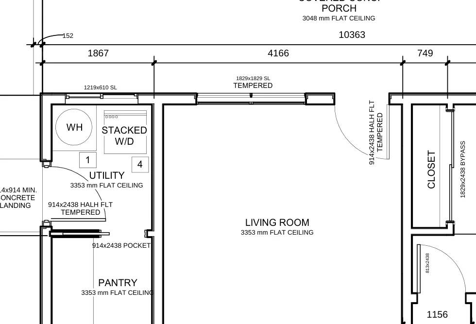 The same floor plan converted to millimetres